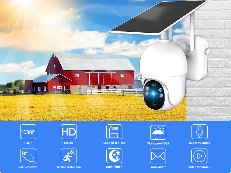Caméra de vidéosurveillance WiFi IP 1080P, carte SIM 4G, batterie 10400mAh, CCTV, détection de mouvement PIR, Audio bidirectionnel