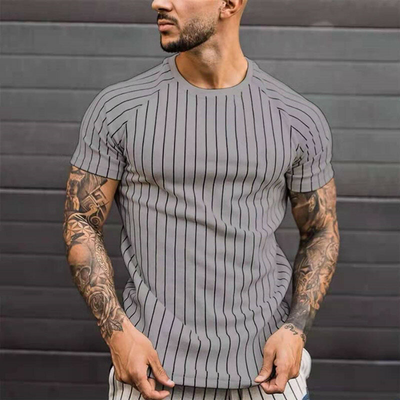 Nowe męskie koszulki topy tees 2021 casual wokół szyi krótka, w paski z nadrukiem długi rękaw męska koszulka