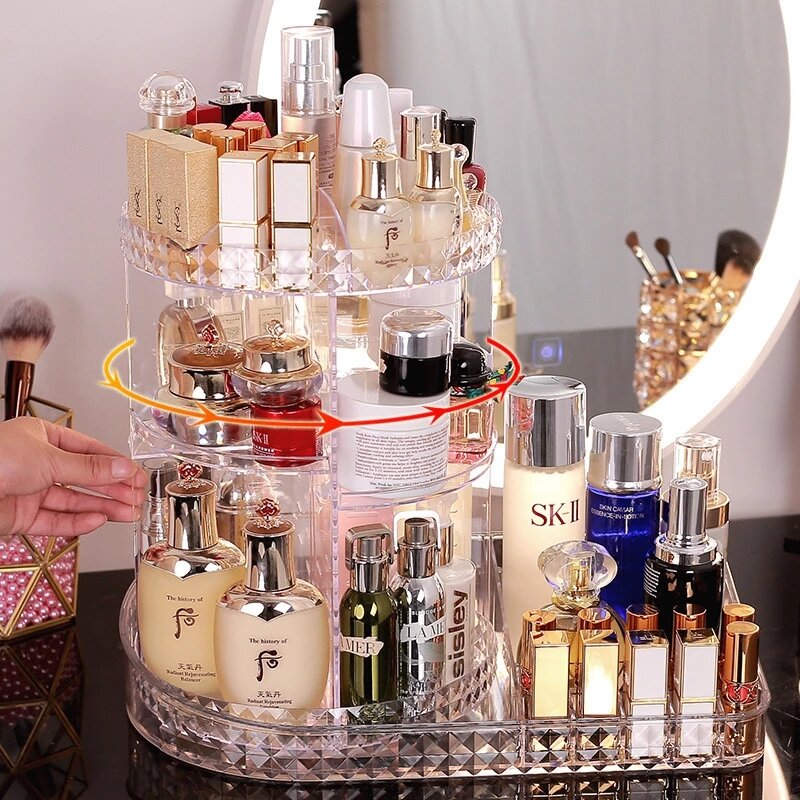 360度回転する透明な化粧品収納ボックス,多機能化粧品,ジュエリー収納ボックス