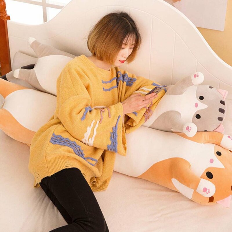 Travesseiro de pelúcia macia de gato, 50/70/90cm, boneco de pelúcia fofo com travesseiro de gatinho de brinquedo, presente para crianças, namorada, pescoço, descanso de cabeça