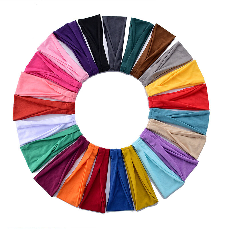 Bandeau élastique à nœud croisé pour femmes, doux, couleur unie, accessoires de cheveux, unisexe, sport, 2021