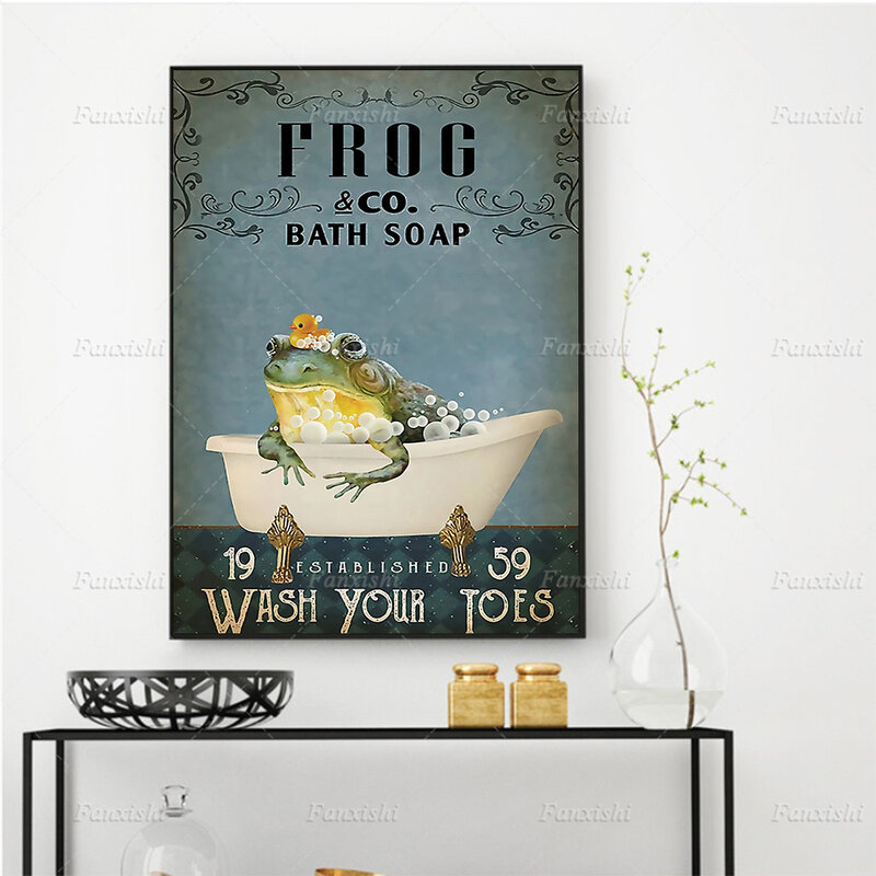 Frog And Co – savon de bain, lavez vos orteils, affiches d'art mural rétro, peinture sur toile, images modulaires, décor de toilettes et de salle de bain