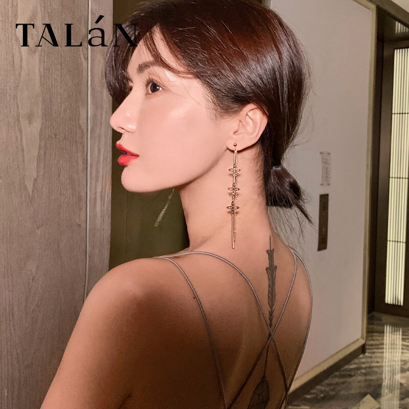 Titanium Steel Rose Gold Long Clover Earrings Women's Korean Style Normcore Elegant Stud Earrings Fashion High Sense Ear Rings