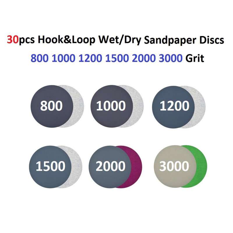 30Pc 125mm Wet and Dry Sanding Discs 5 Inch Hook & Loop Sandpaper 800-3000 Grit 