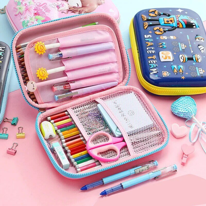 Boîte à crayons multifonction à motif de licorne pour fille et garçon, étui de grande capacité, fournitures scolaires, Kawaii, mignon