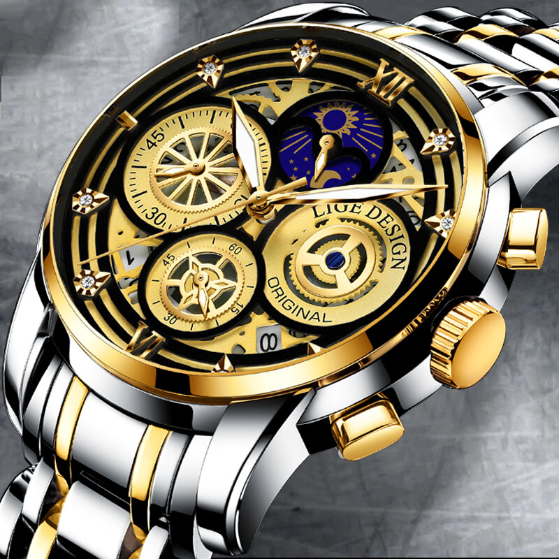 LIGE-reloj de cuarzo deportivo para hombre, cronógrafo luminoso, de lujo, creativo, resistente al agua, con fecha