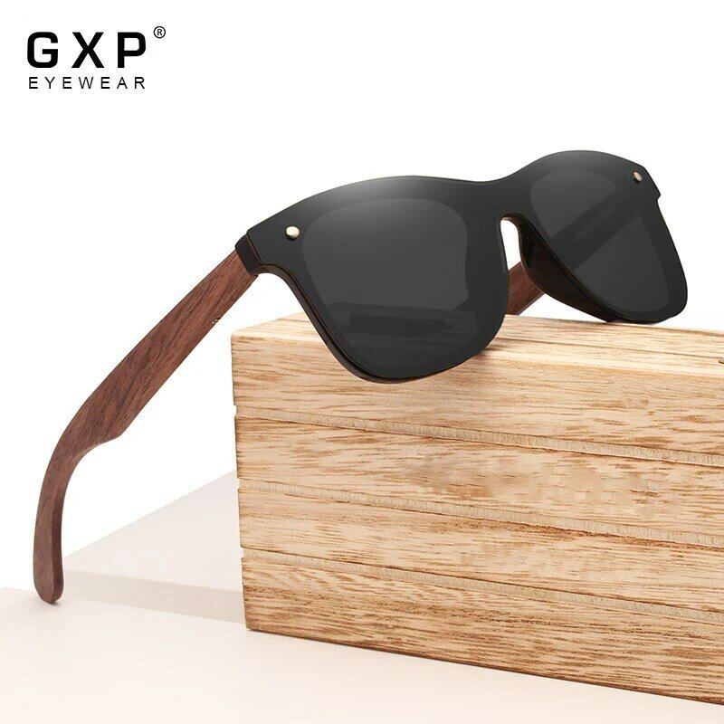 GXP Kacamata Hitam Kayu Walnut Alami Terpolarisasi Tanpa Bingkai Buatan Tangan Pria Fashion Kacamata UV400 Kacamata Surya untuk Wanita