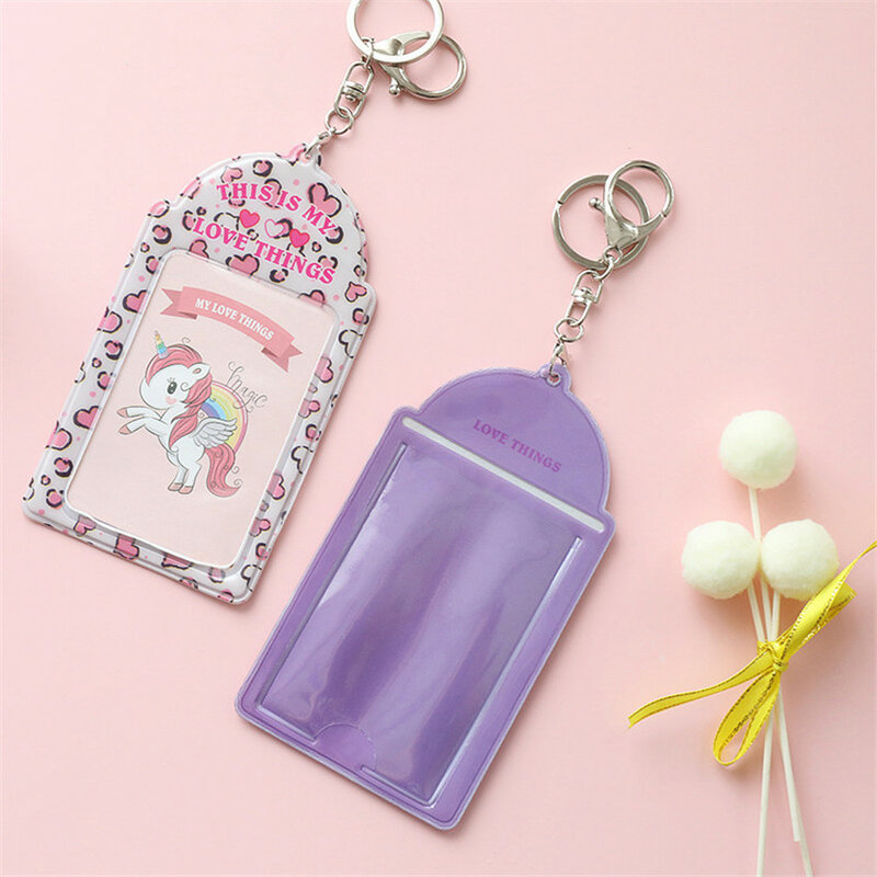 2 Pockets Cartoon Pvc Kpop Star Photo Card Holder For Korean 3 Inch 6.35 x 9cm Idol Photocard Sleeve Holder Case With Key Chain