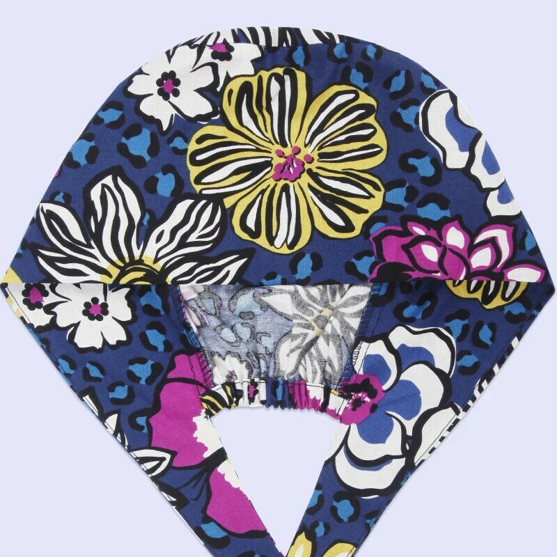 히비스커스 라 시리아 여성 스크럽 캡 패턴 수의학 치과 간호 인쇄 작업 모자 100% 코튼 미용사 요리사 해골 모자