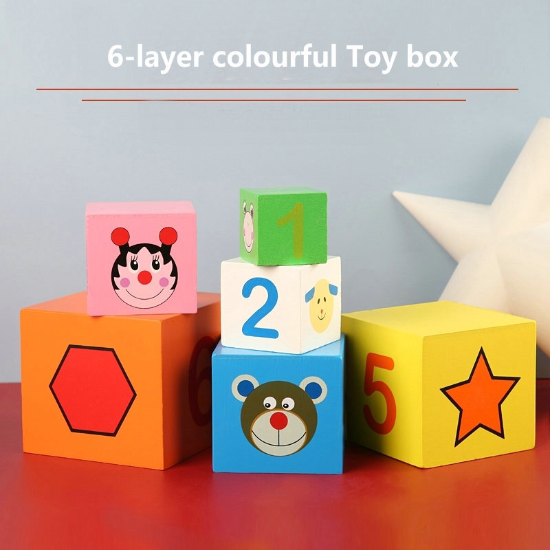 Caja colorida de entrenamiento Montessori para niños, 6 capas educativo clásico de madera de juguete, suministros de guardería