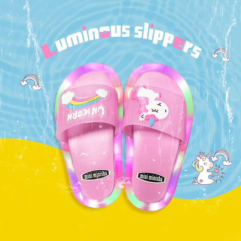 2021 Girl Slippers Children LED Kids Slippers Baby Bathroom Sandals Kids Shoes for Girl Boys Light Up Shoes Toddler