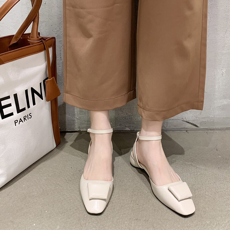2021 frühjahr Sandalen Mid Ferse Schuhe Mode Damen Elegant Partei Schuhe Closed Toe Maultiere Frauen Bowknot Beige Leder Sandalen