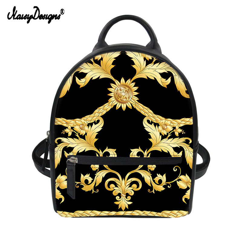 Noisydesigns vendas quentes bolsas de couro do plutônio feminino luxo padrão de ouro design lady casual mini ombro duplo mochila sac mujer
