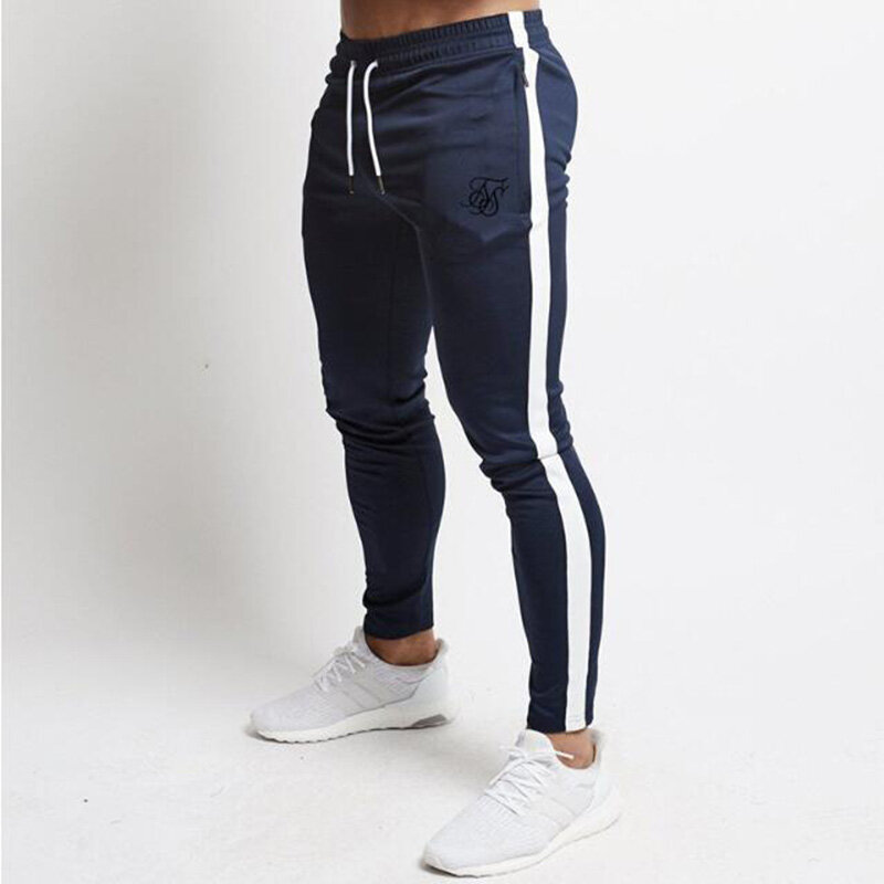 2021 wiosna jesień Sik jedwabiu nadrukowana marka męskie cienkie sport spodnie na co dzień Stretch siłownie Fitness Fitness Jogging Slim, ciasne spodnie