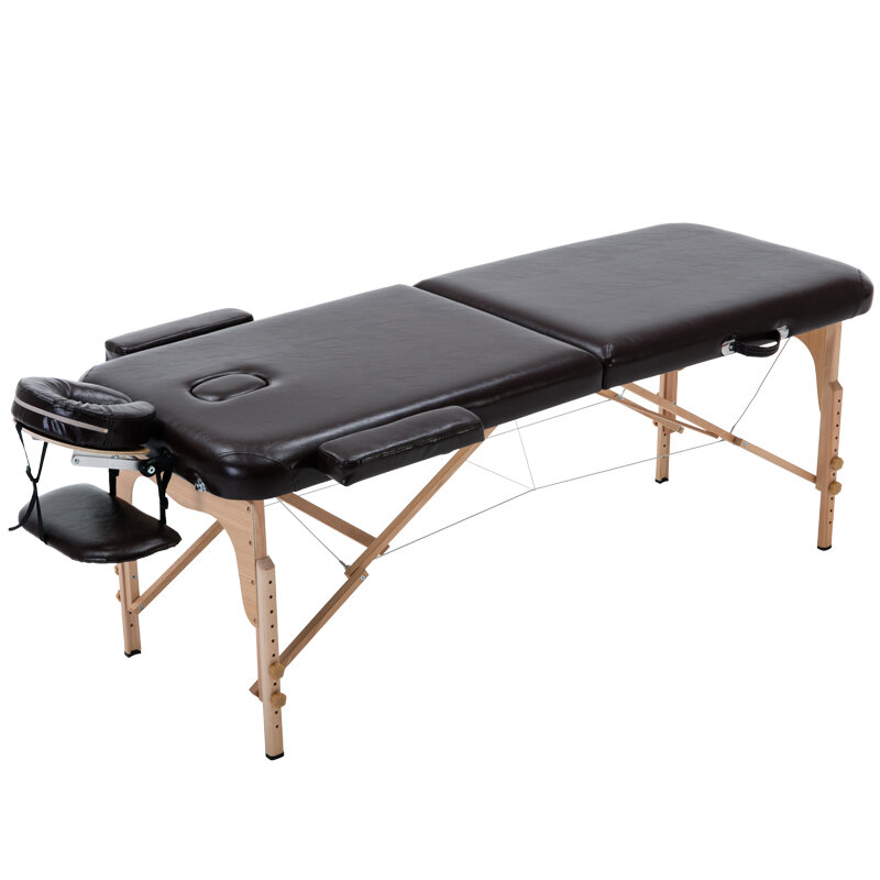 Cama de massagem portátil 2 seções dobrável, sofá leve, sala de beleza, tatuagem, terapia, estrutura de madeira, 70 cm de largura, preto