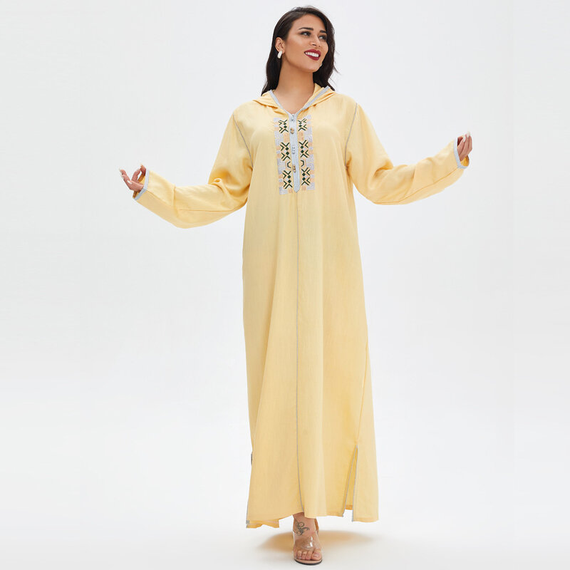 이슬람 드레스 잠옷 여성 패션 캐주얼 롱 스커트 자수 대형 드레스 플러스 사이즈 중동 가운