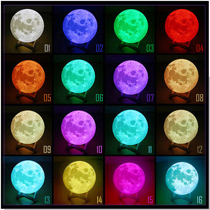 Rechargeable Moon Lamp 2 16 Color Change 3D Moon Light Touch Switch Print Lamp Moon Bedroom Bookcase Night Light Creative Gifts