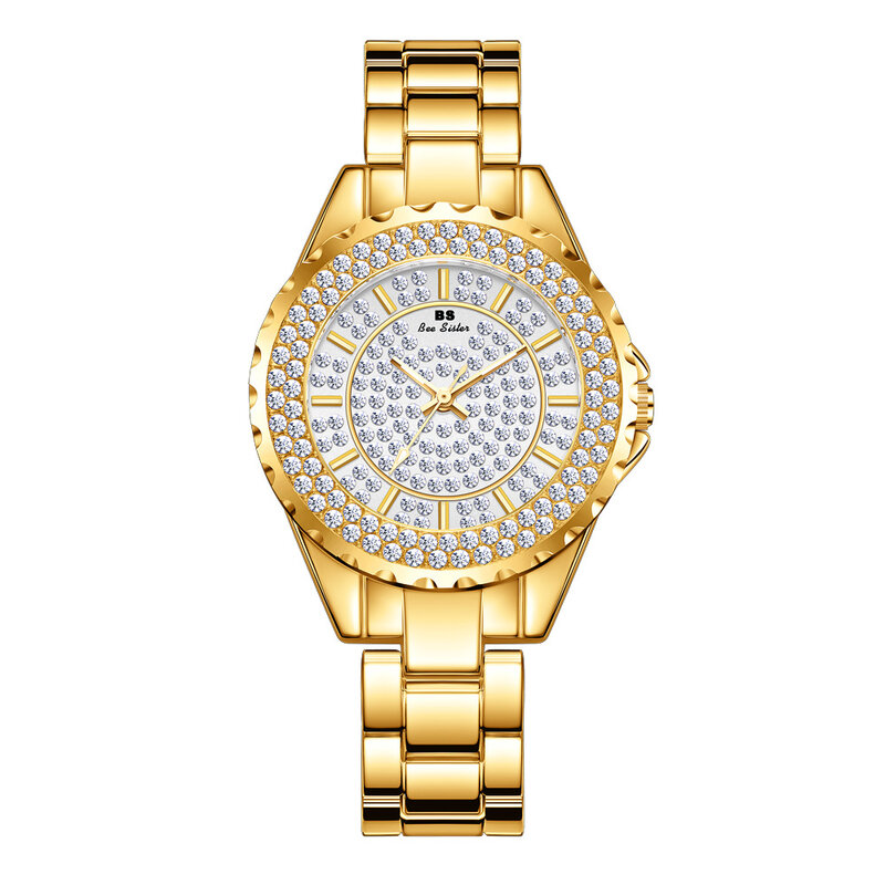 Luxuri สตรีกันน้ำ BS สุภาพสตรีนาฬิกา Handmade 32มม.Diamond Dial Rhinestone เงินทองเงินควอตซ์อุปกรณ์เสริม Pulseiras Feminina