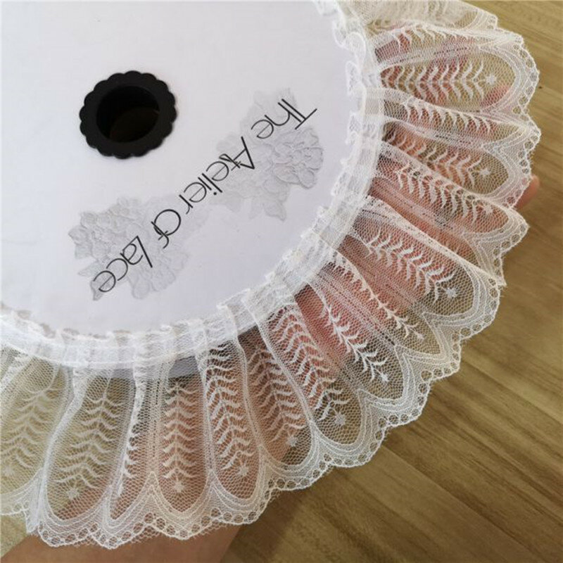 1Yards Pleated Lace Fabric Guipure Tulle Lace Trim 9cm DIY Sewing White Black Lace Ribbon Dress Decoration Clothes Crafts QT2
