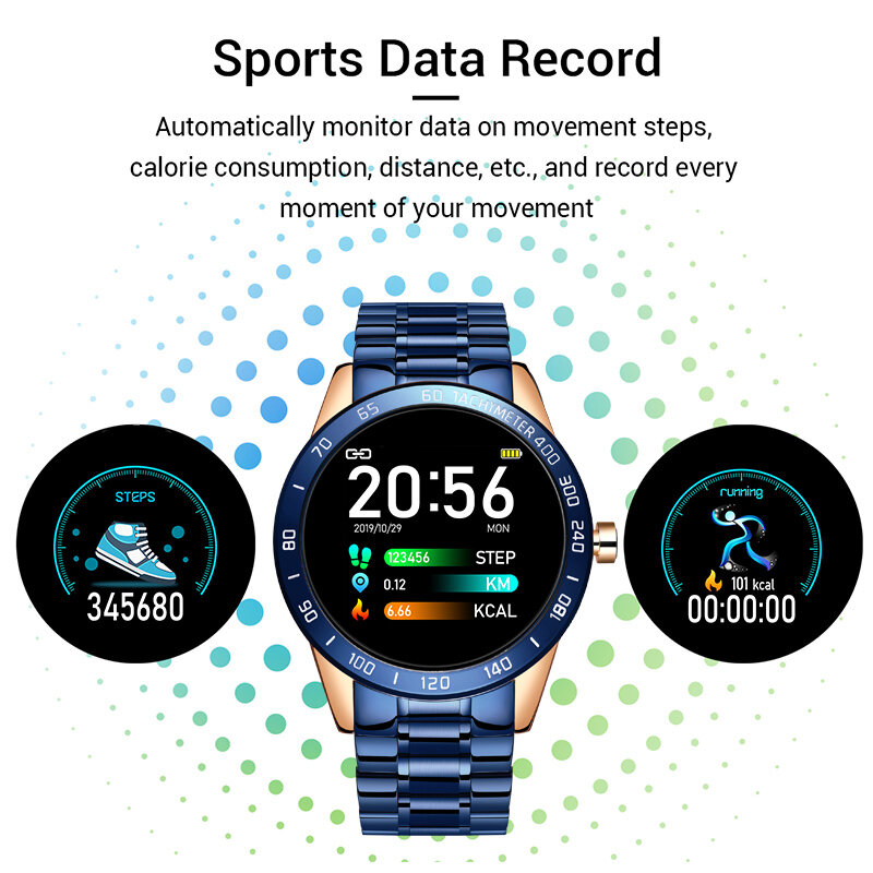 Relógio inteligente masculino ip67, smartwatch à prova d'água, monitoramento de pressão arterial e frequência cardíaca, pedômetro, android e ios, esportivo