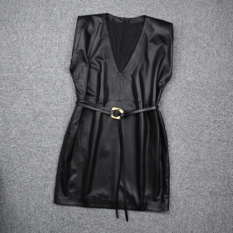 Factory Autumn New Arrival Women Casual Genuine Leather Dress With Belt
