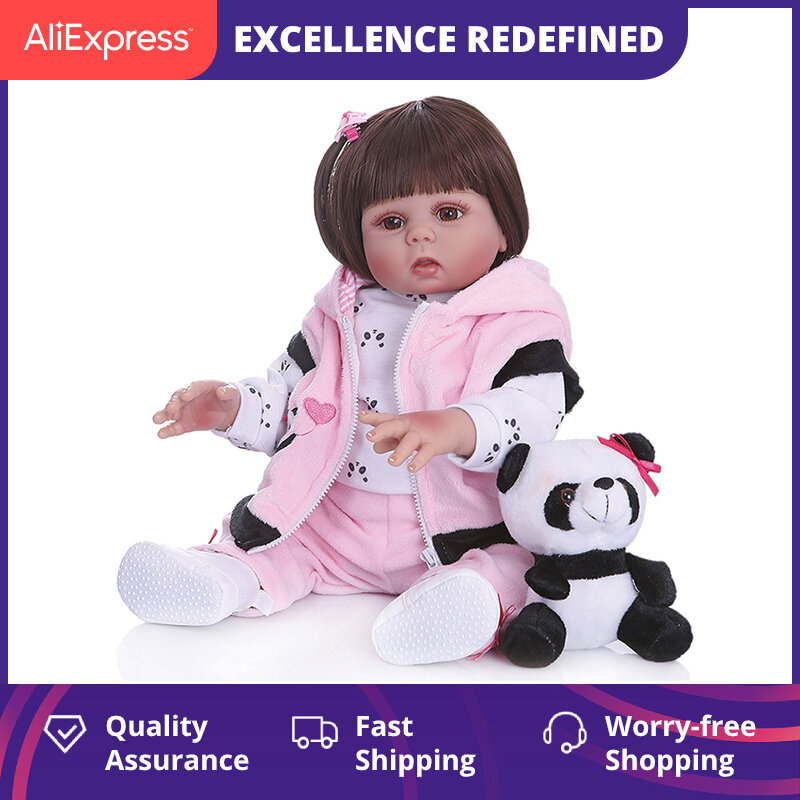 Npk 48Cm 전신 실리콘 인형 베이비 스트레이트 곱슬 머리 현실적인 다시 태어난 유아 인형 아기 목욕 장난감 어린이위한