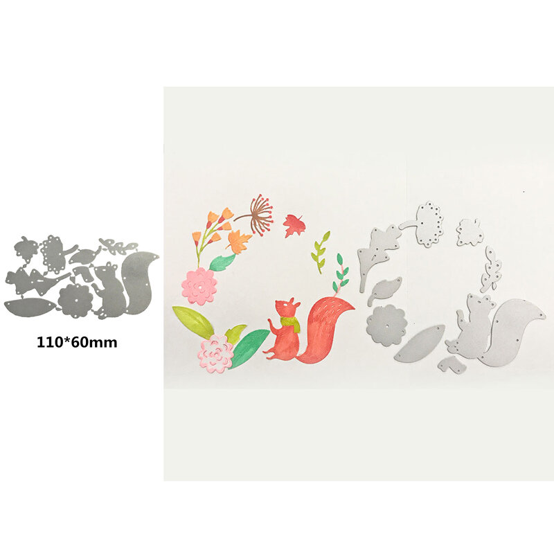 Esquilo flor folhas decoração de corte metal dados scrapbooking álbum papel diy cartões artesanato gravação corte dados 2019