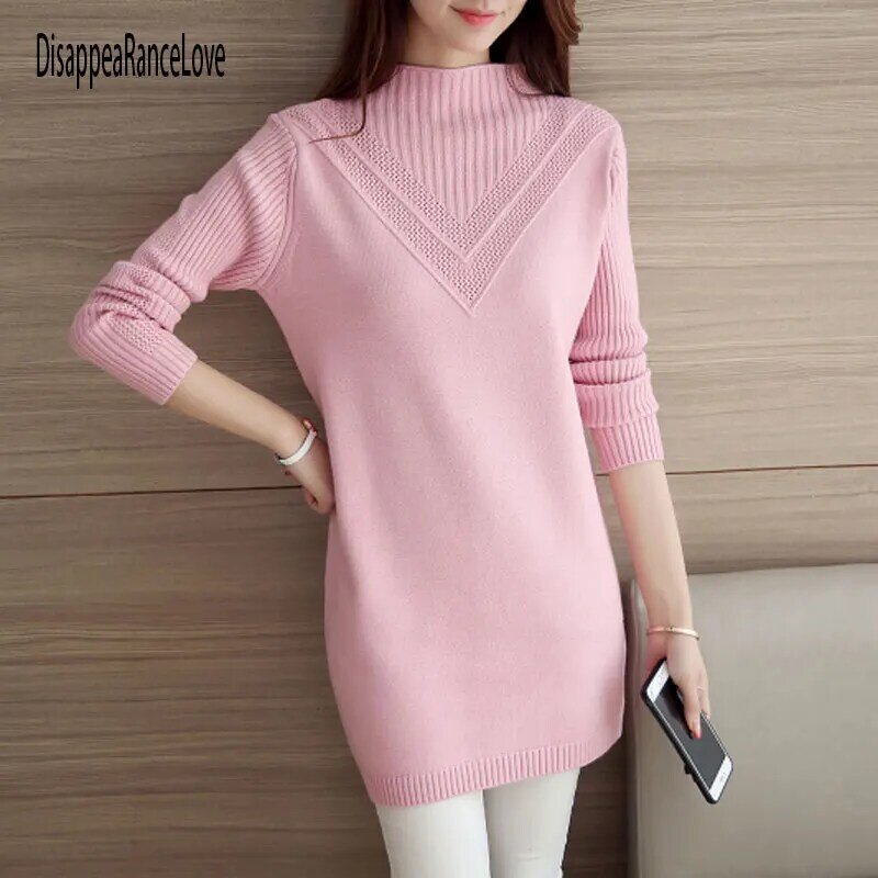 2022 NEW Female Sweater Outerwear Medium-Long Basic Pullovers Office Lady Sweater Thickening Solid Color Turtleneck Sweater