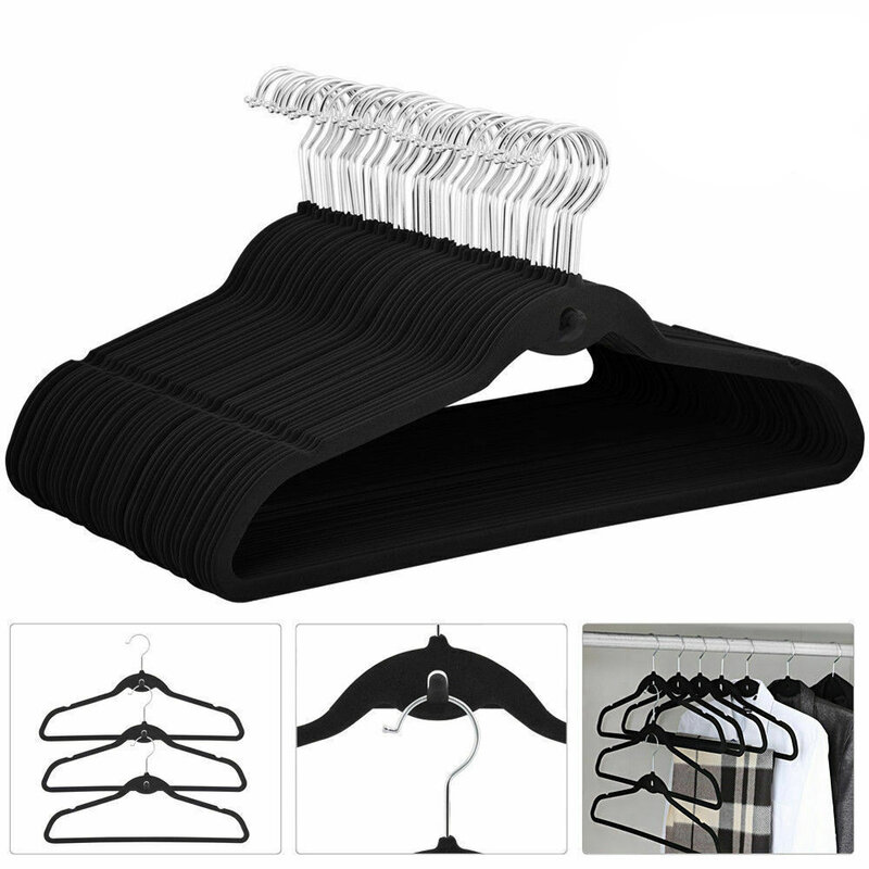 Black Velvet Clothes Rack Foldable Velvet Coat Hanger Non-slip Balcony Home Accessories Organizer For Clothe New