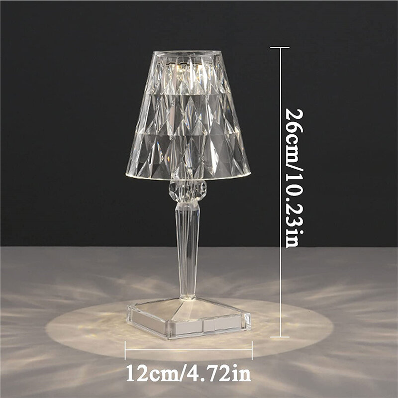 Luminária com dimmer simples e recarregável por usb, luminária de mesa em acrílico com cristal decoração para quarto de cabeceira