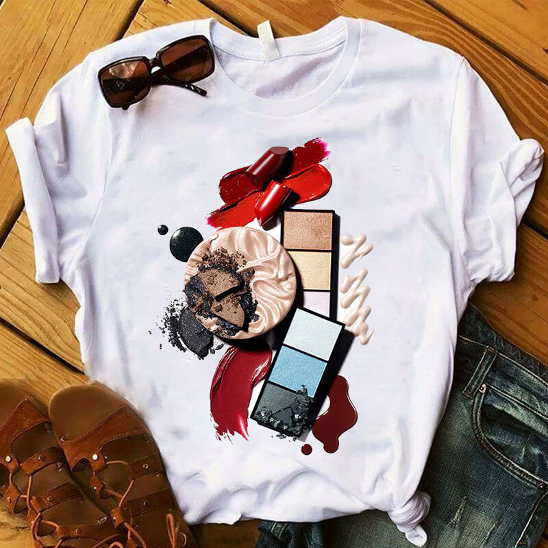 Women Lady T Shirt Makeup 3D Printed Tshirt Ladies Short Sleeve Loose Tee Shirt Women Female Tops Clothes Graphic T-shirt