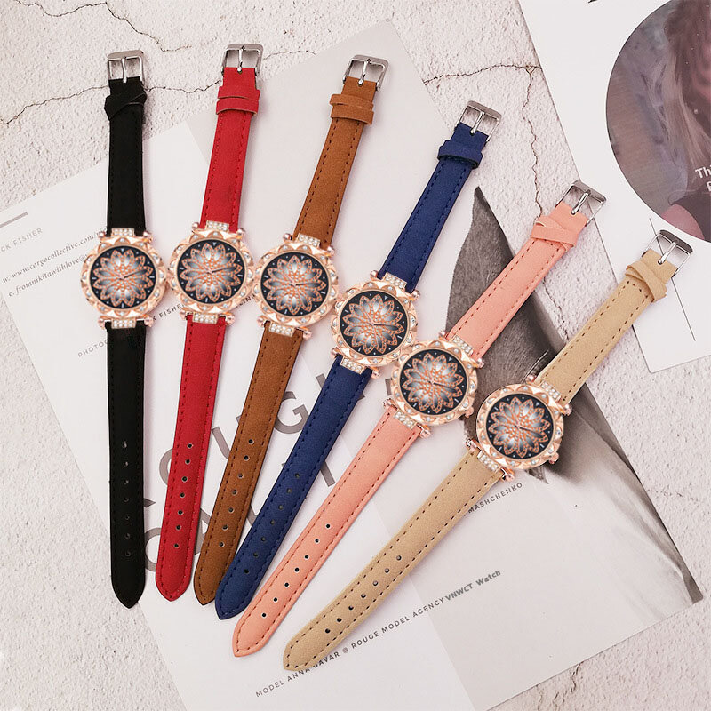 2020 mulheres relógios pulseira definir céu estrelado senhoras pulseira relógio de couro casual quartzo relógio de pulso relogio feminino
