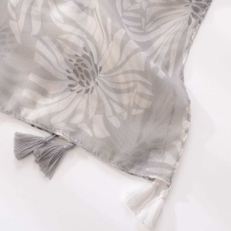 Travel sunscreen cotton and linen silk scarf shawl fringed scarf art small fresh autumn chrysanthemum print beach towel