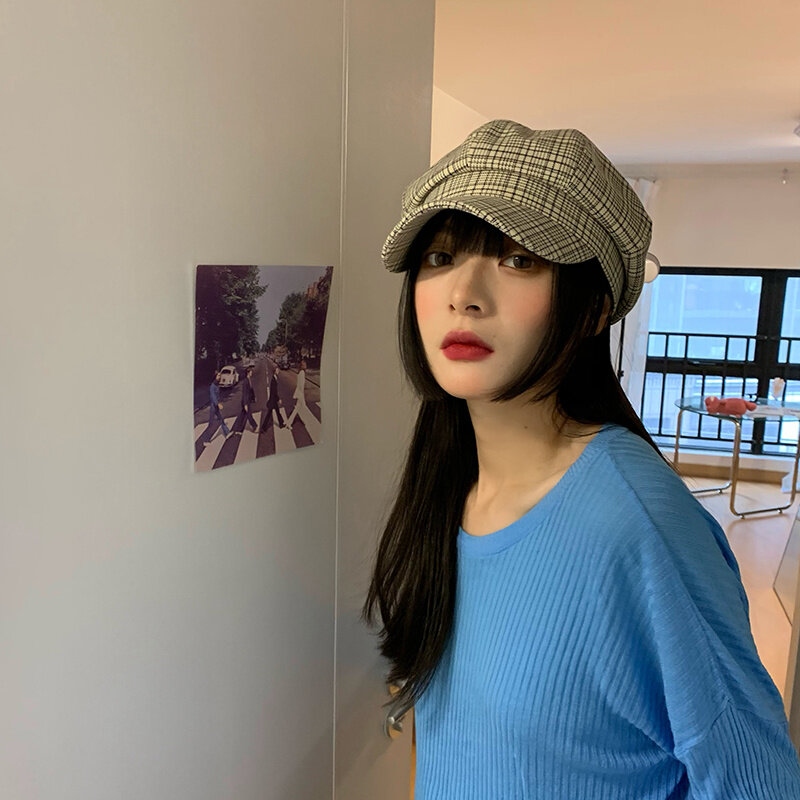 Baskenmütze Sommer Dünne Atmungsaktive Plaid Achteckige Kappe frauen Frühjahr und Herbst Koreanische Trendy Ins Japanischen Stil