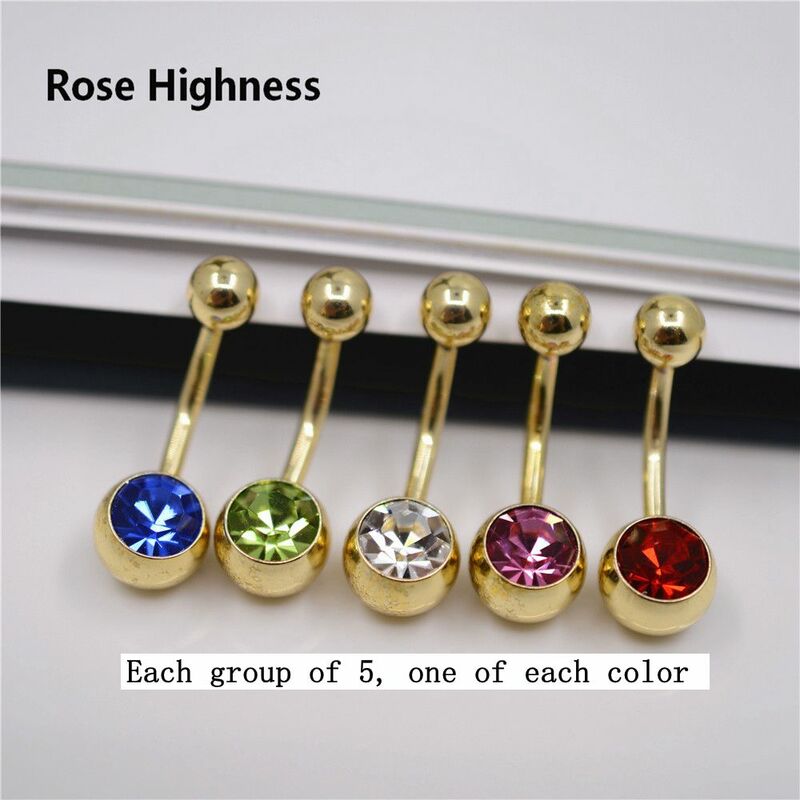 Rose Hoogheid Rvs Vergulde Gekleurde Diamant Navel Nail Rood Roze Blauw Groen Body Piercing Ornament