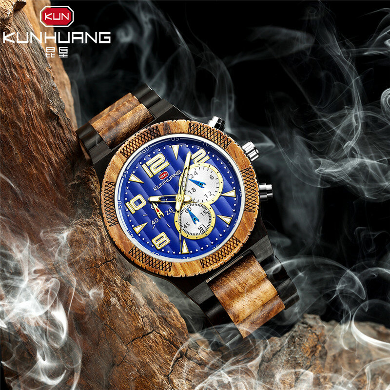 Aço inoxidável relógios de madeira eco friendly chronograph movimento luxo masculino presente aniversário relógio