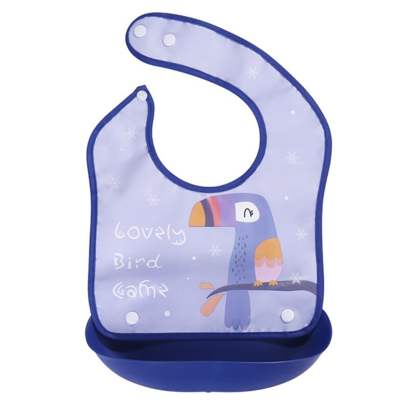 Waterproof  Wash Free Cute Cartoon Print Baby Eating Bib Detachable Children Rice Bag Good Helper For Eating