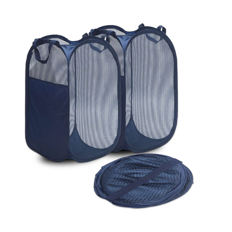 Pop grande-de malla cesto para ropa plegable cesta de lavandería con asas durables/lado bolsillo para dormitorio baño lavandería