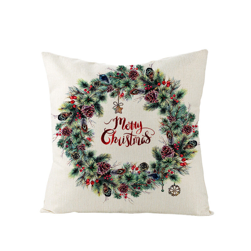 Merry Christmas Cushion Cover 45*45ปลอกหมอนดอกไม้ผ้าฝ้ายลินินโซฟาเบาะหมอนกรณีหมอนครอบคลุม0269