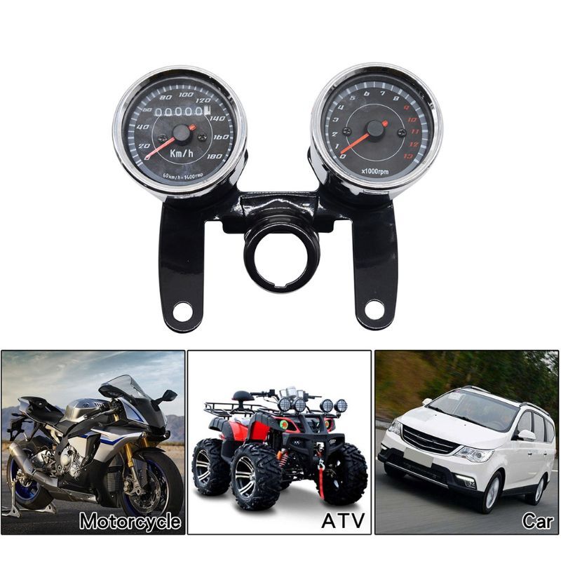 Universal Motorcycle 12V Dual Odometer Speedometer Tachometer Combination Gauge LED Backlight Modification Kit