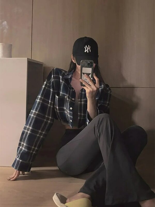 韓国スタイルの半袖チェックTシャツ,フィットネス,秋,2021