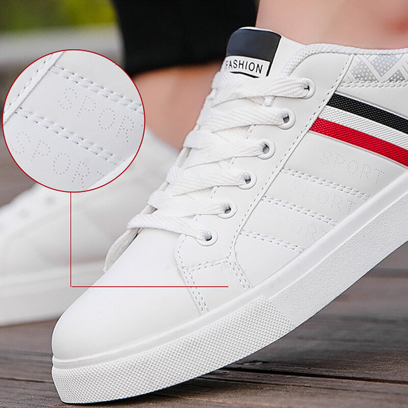 Skórzane trampki obuwie męskie białe trampki płaskie 2020 New Arrival Designer sznurowadła komfortowe tenisówki sportowe buty męskie