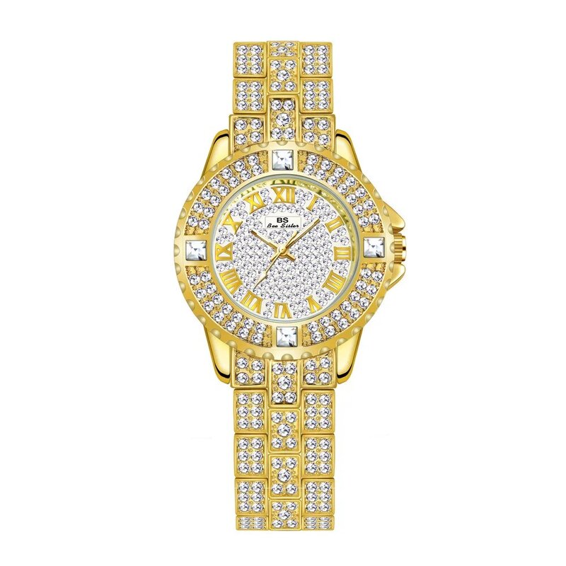 Bs Iced Luxe Crystal Diamond Vrouwen Horloge 32Mm Rose Goud Zilver Bling Bling Armband Cadeau Aan Vriendin Relogios femeninos