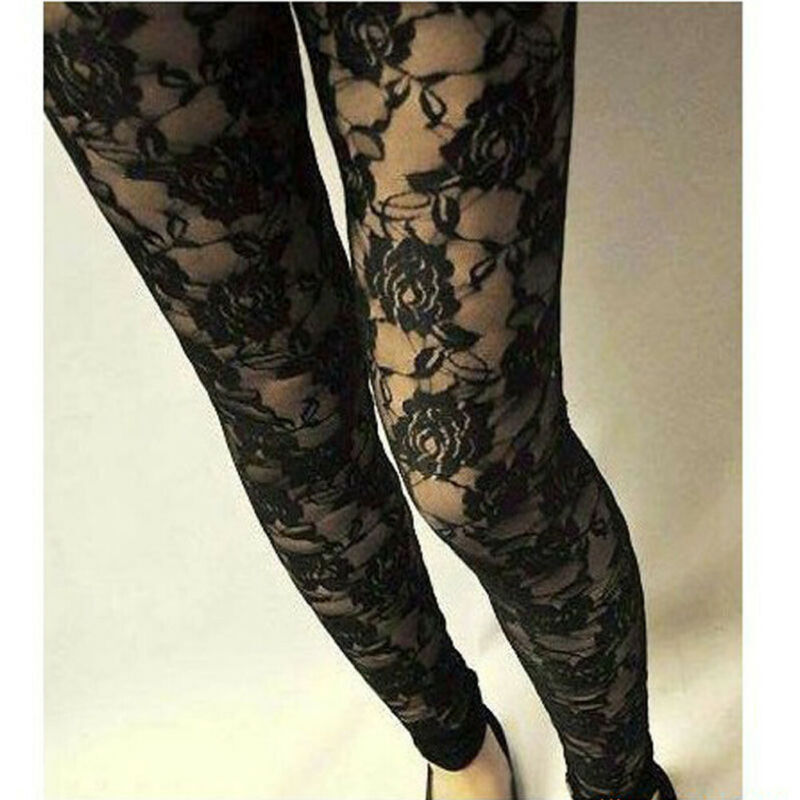Las mujeres de encaje negro Vintage Skinny Leggings señoras Sexy longitud completa impreso Legging Jeggings elástico cintura alta Pantalones