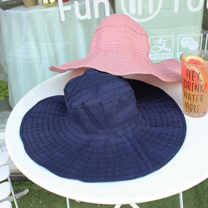 Chapéu de sol de verão feminino chapéu de proteção solar viagem all-combining dobrável casual estilo coreano rolo de ar topo de pano boné all-matching