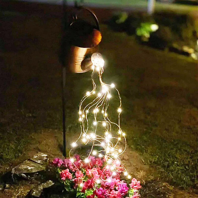 Art Watering Can with Lights,Waterproof Waterfall Lights Operated for Outdoor Indoor Tree Decoration Copper Wire Fairy Lights