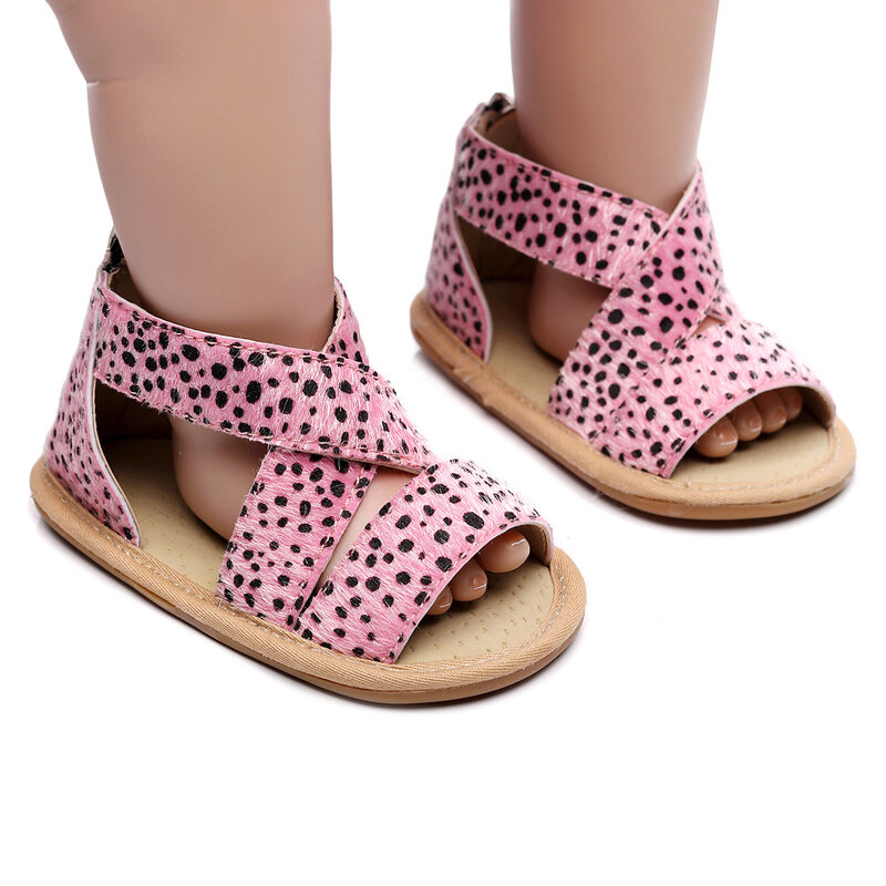 Sandalias de goma antideslizantes con estampado de leopardo para bebé, zapatos de cuna con tiras cruzadas, zapatillas de suela blanda, zapatos de 0 a 12M, Unisex, verano, 2020
