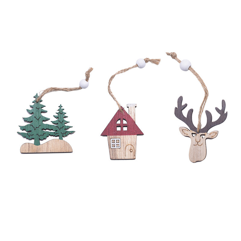 Juego de 3 unids/set de decoración navideña para el hogar, adorno de árbol de Navidad, Bola de copo de nieve, alce, casa de madera