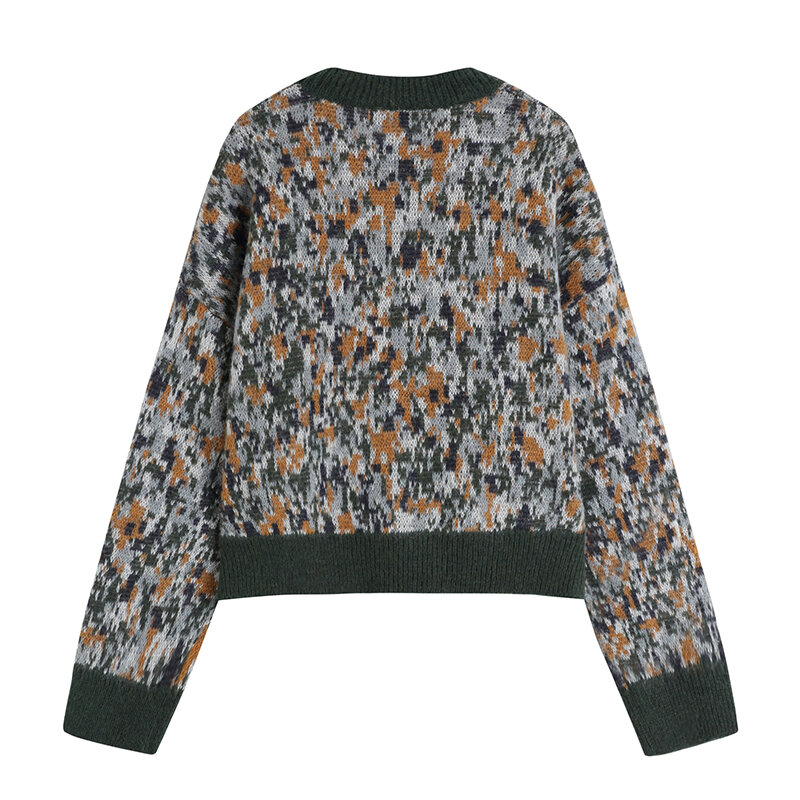Pull tricoté imprimé surdimensionné pour femme, haut à manches longues et col rond, style Preppy Vintage, collection automne hiver 2021