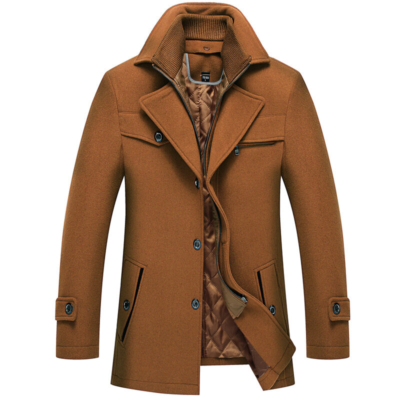 2021 inverno novo casaco de lã quente grosso dos homens gola dupla moda casual fino vinho tinto trench coat masculino marca